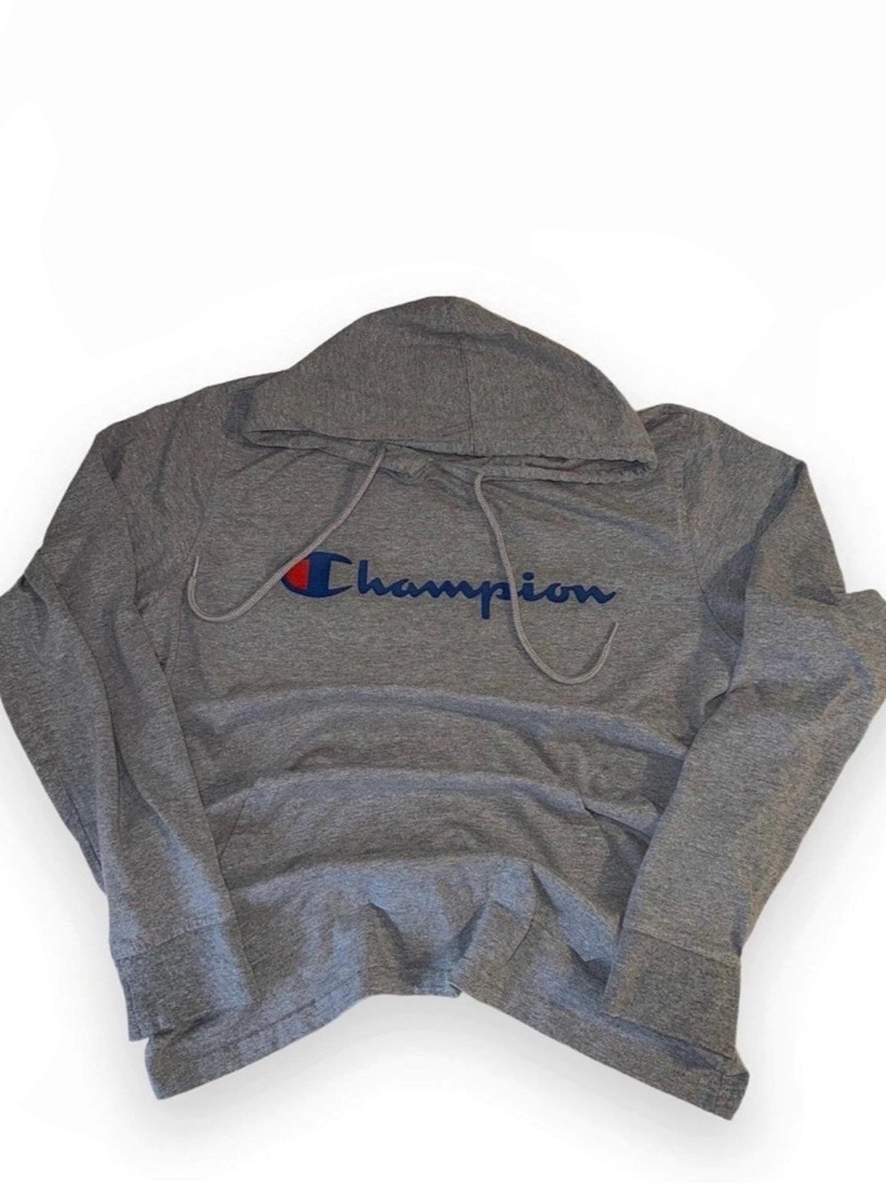 Champion Script Logo Heather Grey Hoodie Gray Medium
